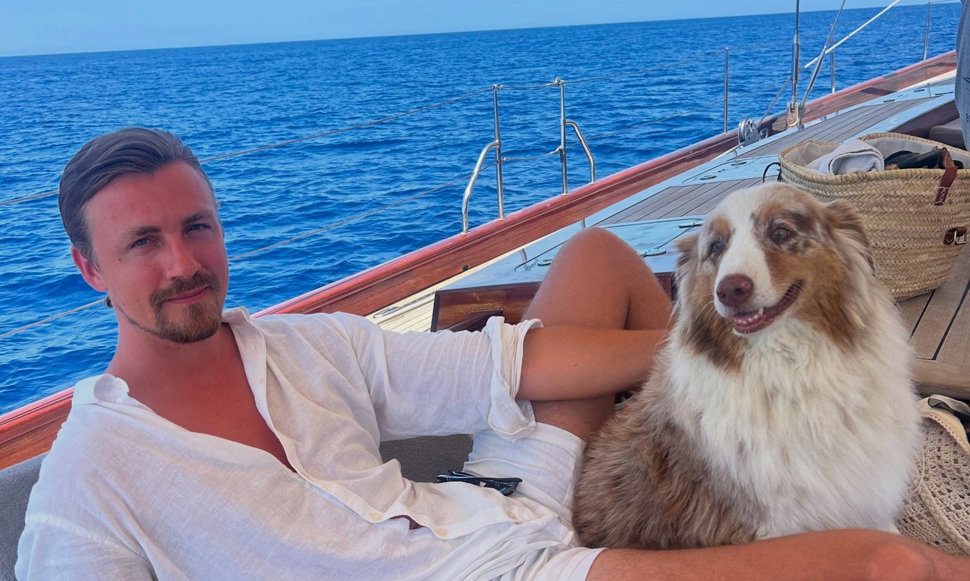 Jurij, founder of Havelux Ibiza, on a sailing yacht off Ibiza